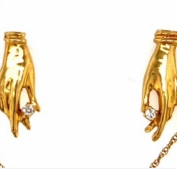 14K Diamond Art Deco Hand 👌Pendant Earrings - Picture 2 of 4